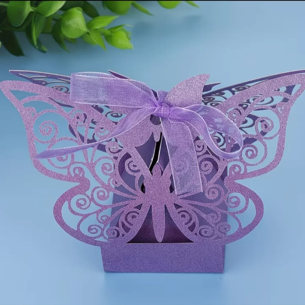 10 Purple Butterfly Party Favor Box